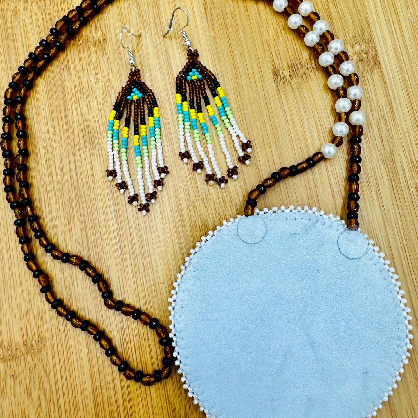 Handmade - Beaded Hawk - Brown - Necklace Earrings Set