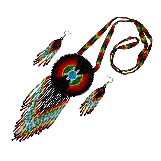 Handmade - Beaded Black - Turtle Necklace - Earrings Set