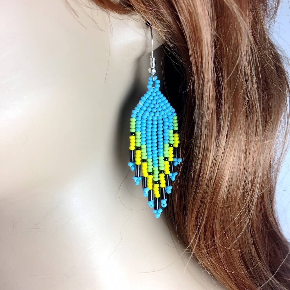 Beaded -Black Blue Turtle Medallion - Matching Earrings