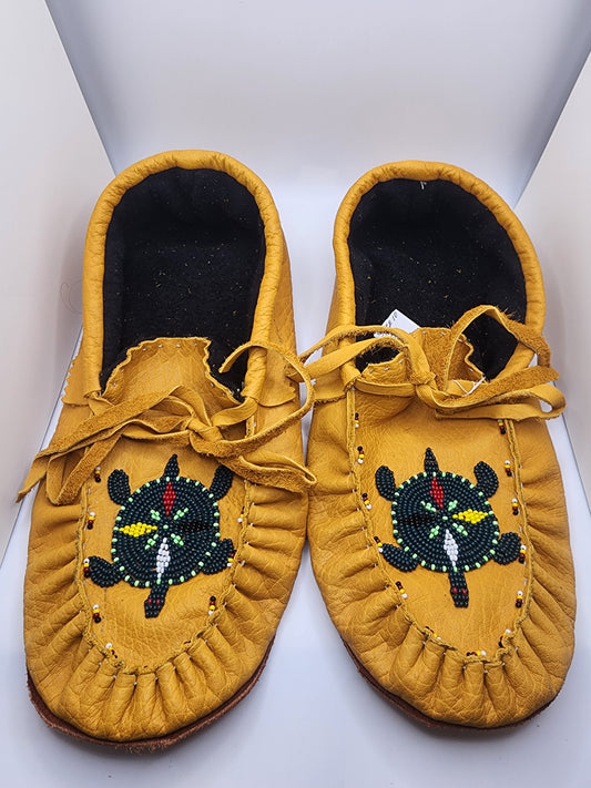 Leather Moccasins - Size 10(U.S.) - with Beaded Turtle Design