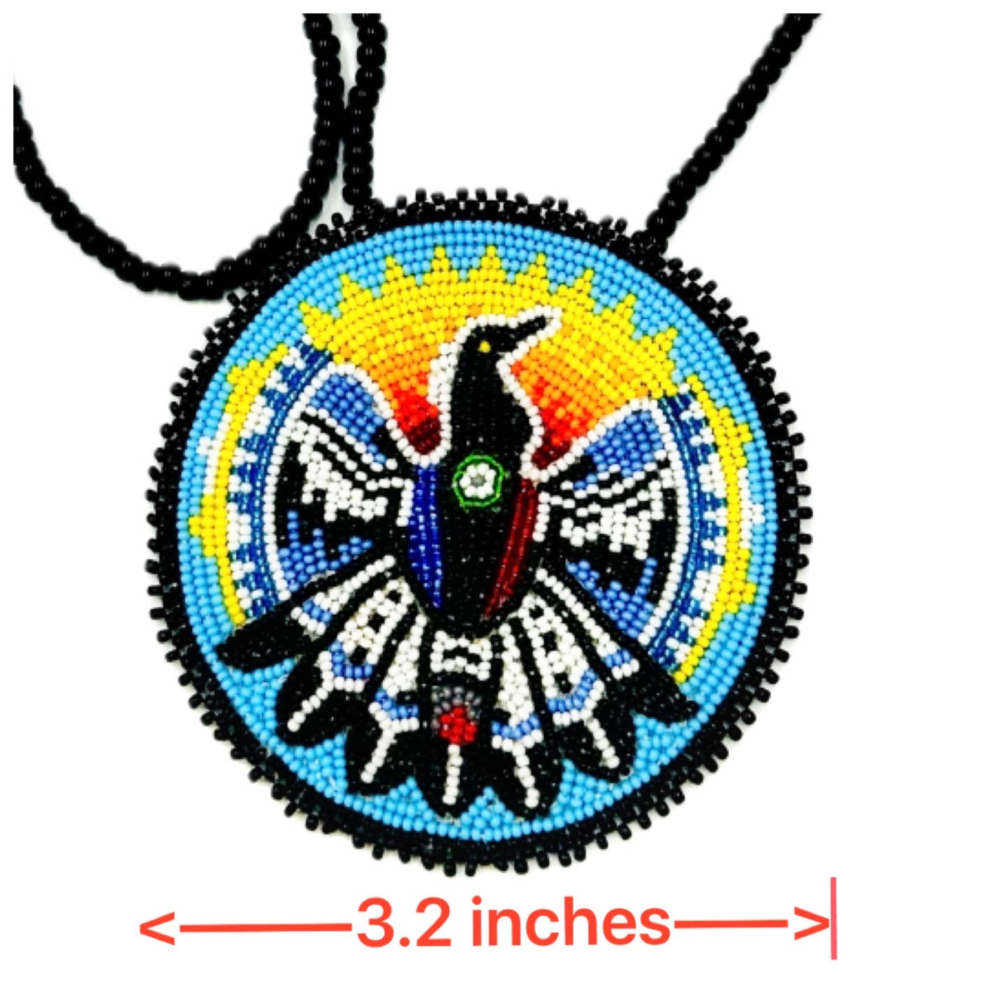 Handmade Beaded - Black Cyan Blue - Eagle Necklace - Earrings Set