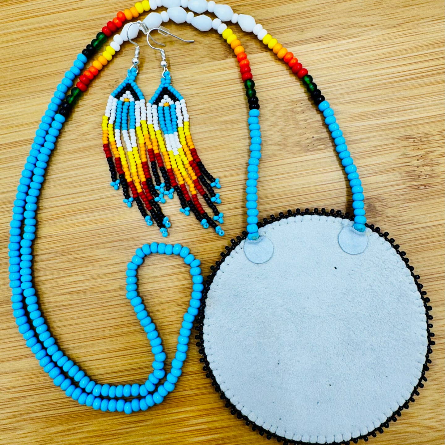 Handmade - Beaded Cyan Blue - Eagle Necklace Earrings Set