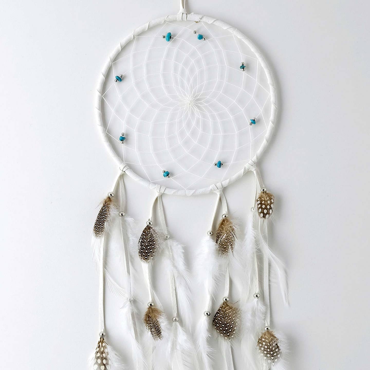 6" White Dream Catcher with Semi-Precious Stones