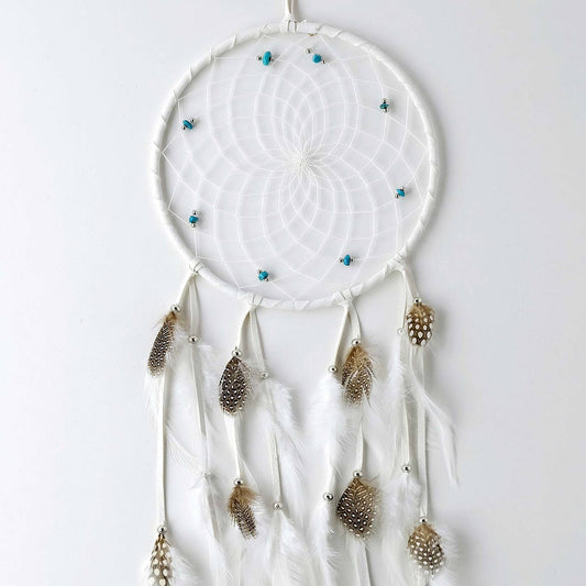6" White Dream Catcher with Semi-Precious Stones