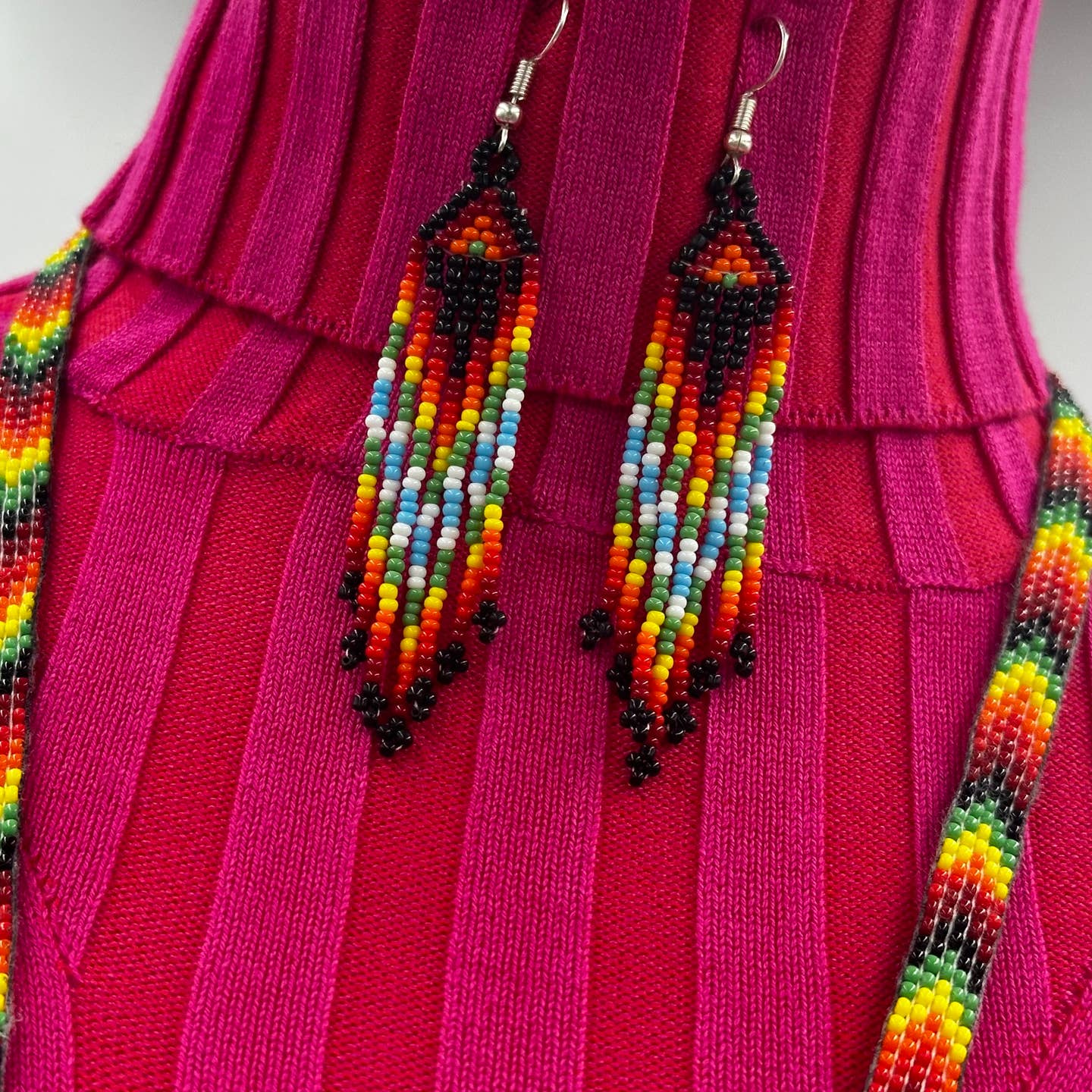 Handmade - Beaded Black - Turtle Necklace - Earrings Set