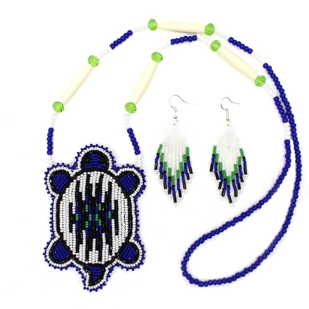 Handmade - Deep Blue - Turtle Medallion - Earring Set