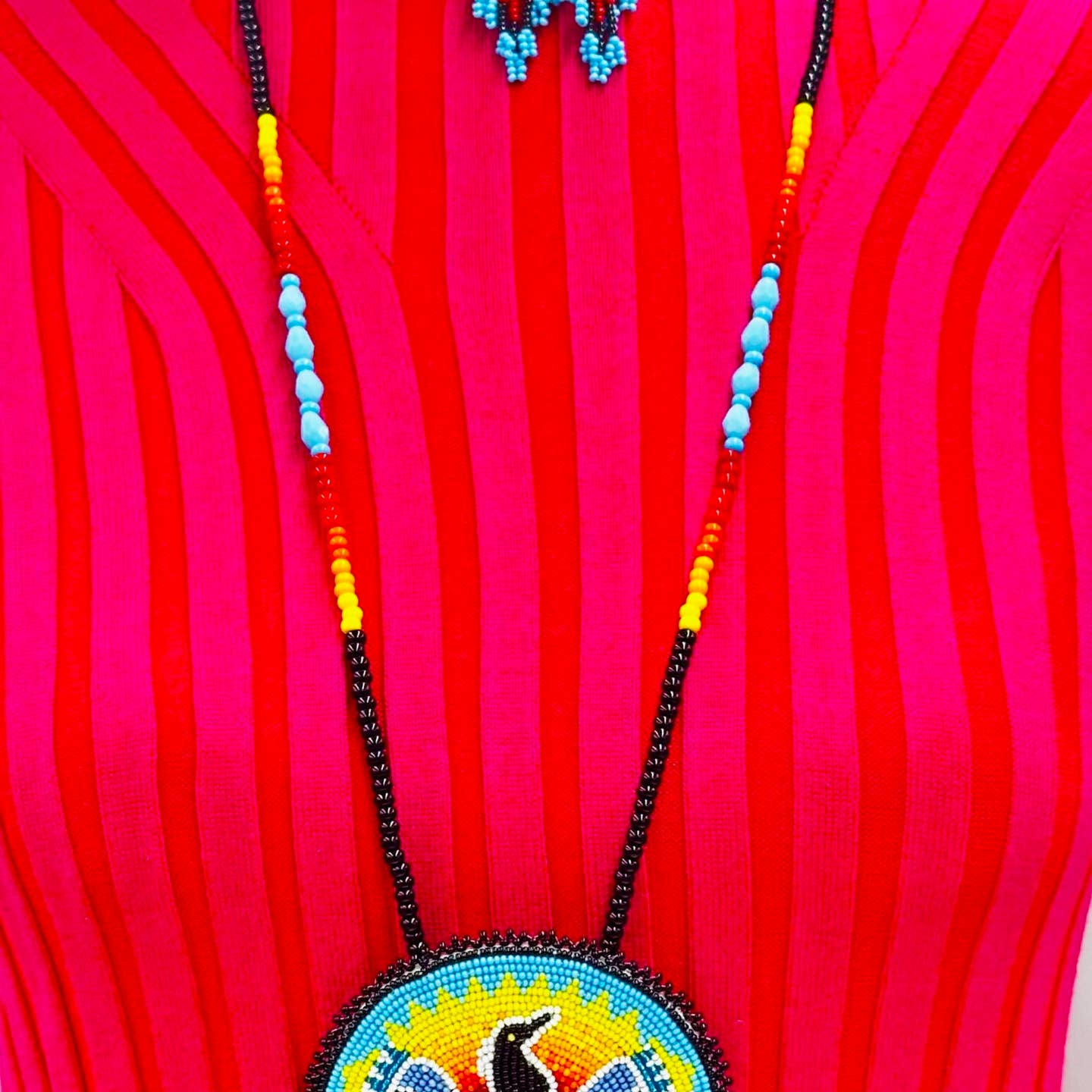 Handmade Beaded - Black Cyan Blue - Eagle Necklace - Earrings Set