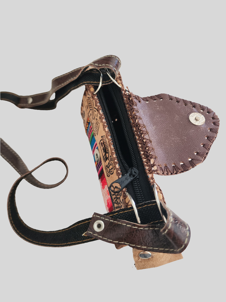 Small - Tribal Peruvian - Leather Material - Crossbody Purse Bag