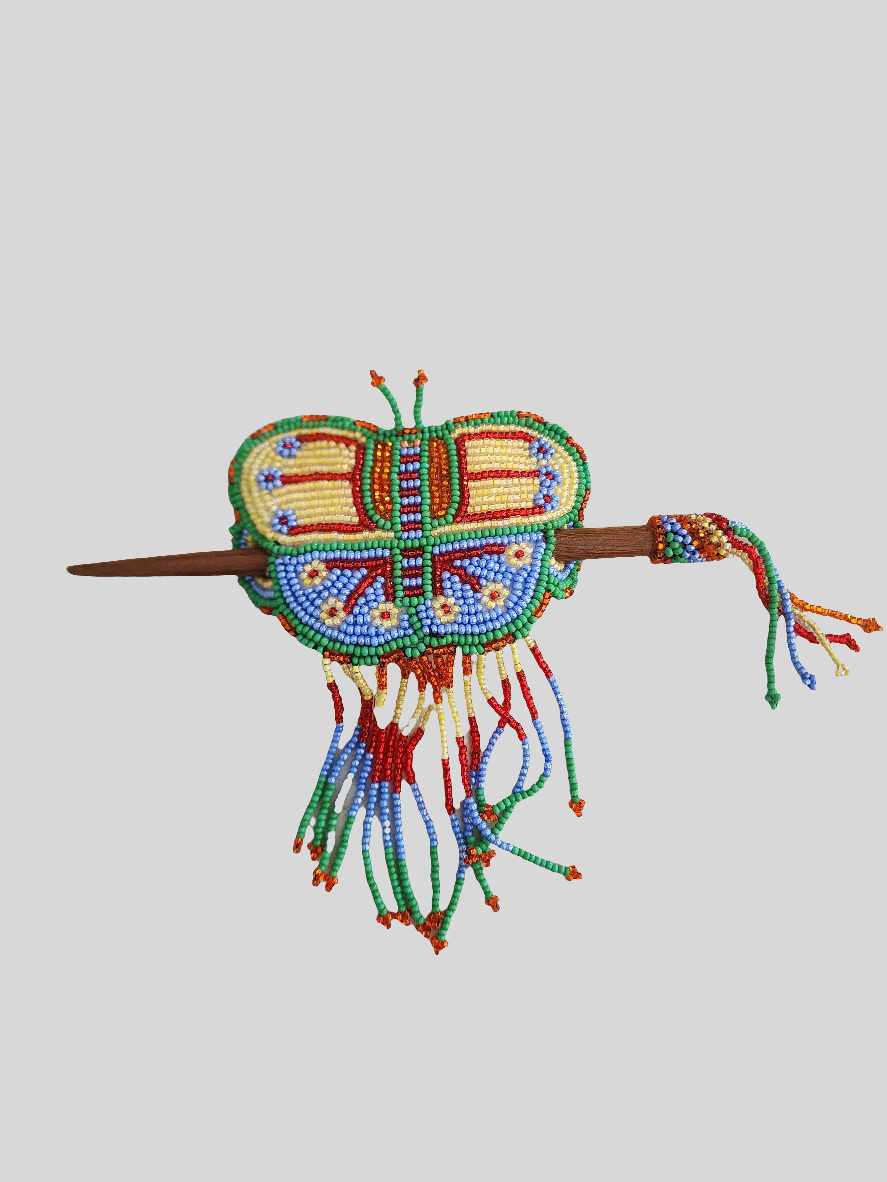 Large - Beaded Butterfly - Seed Bead - Fringe Barrette - Hair Stick - Assorted Colors