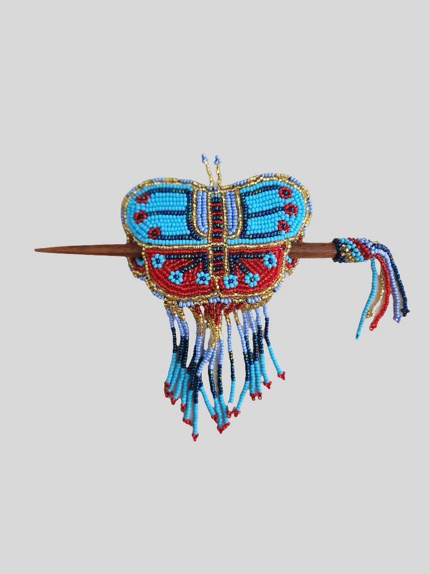 Large - Beaded Butterfly - Seed Bead - Fringe Barrette - Hair Stick - Assorted Colors
