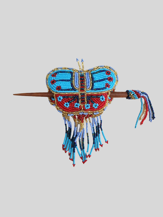 Large - Beaded Butterfly - Seed Bead - Fringe Barrette - Hair Stick - Assorted Colors
