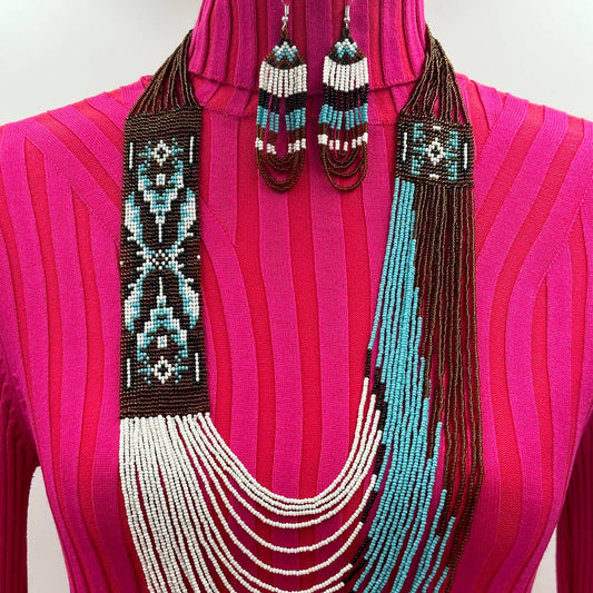 Brown Cyan Blue - Layered - Necklace Earrings