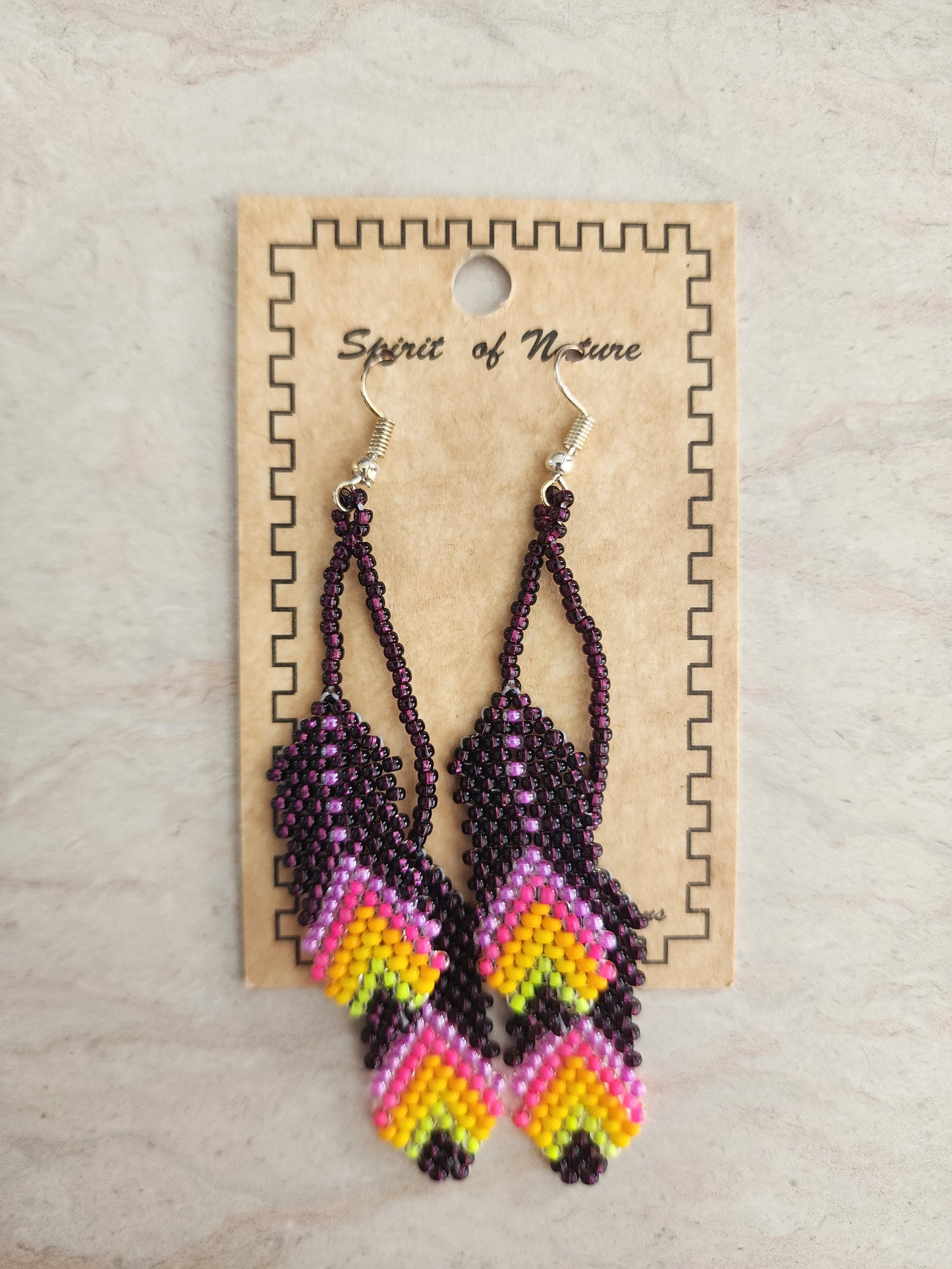 Beaded - Feather Earrings - Assorted Colours