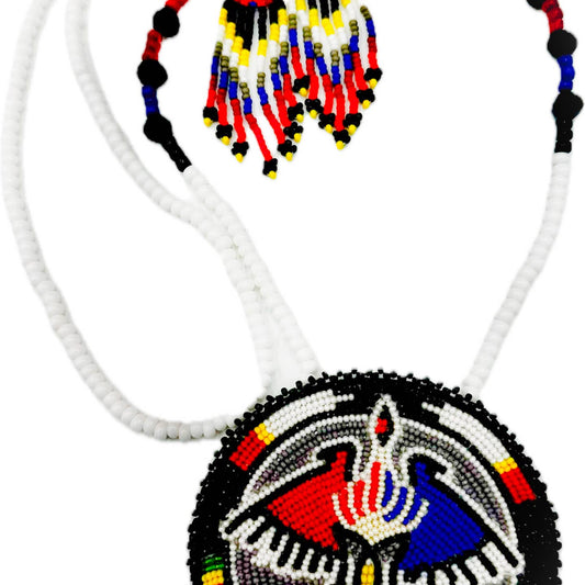 Beaded - Grey Black - Eagle Necklace Earrings Set