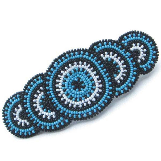 Beaded - Hair Barrette French Clip - Blue Black - Seed Beads Rossette