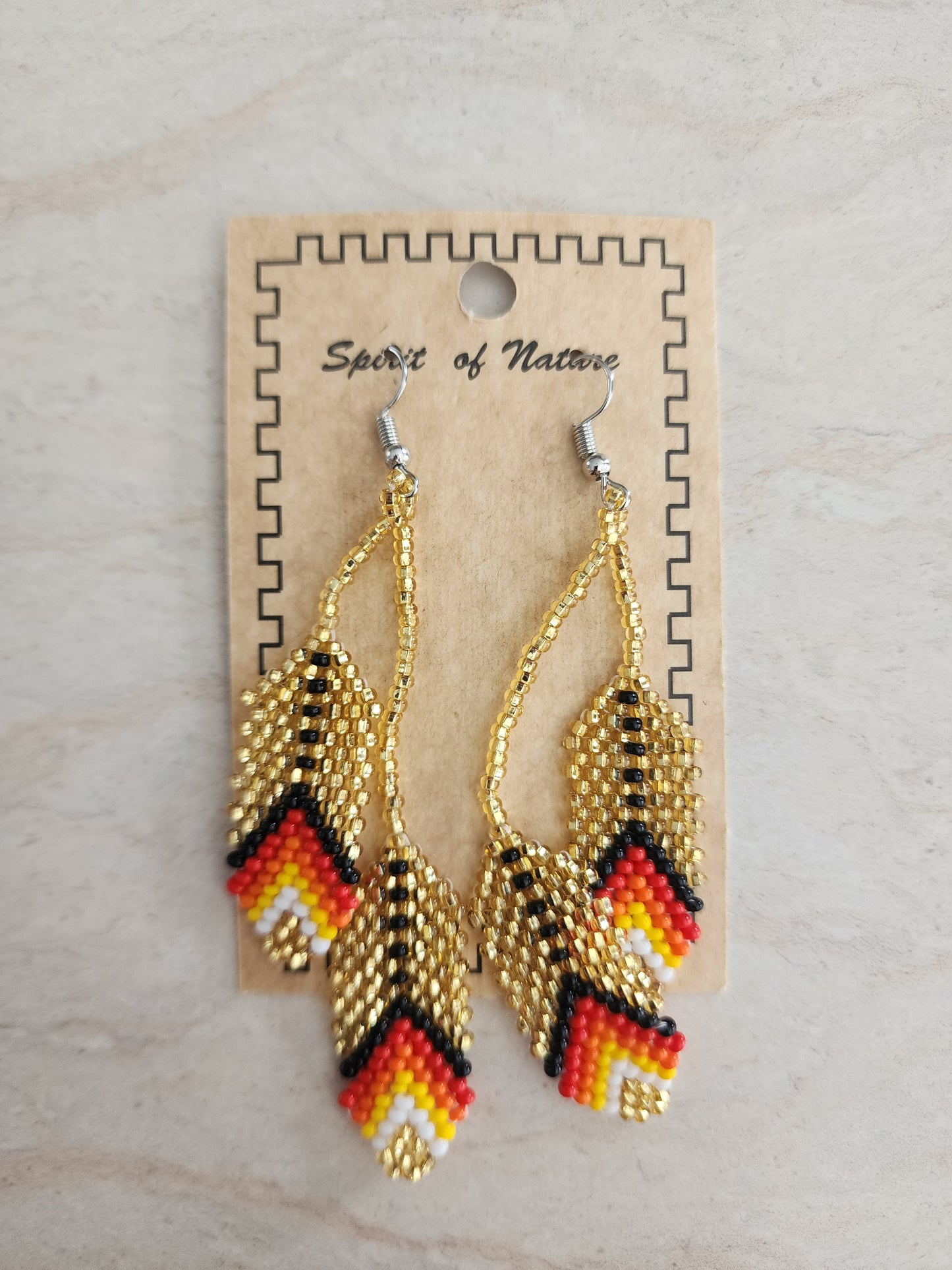 Beaded - Feather Earrings - Assorted Colours