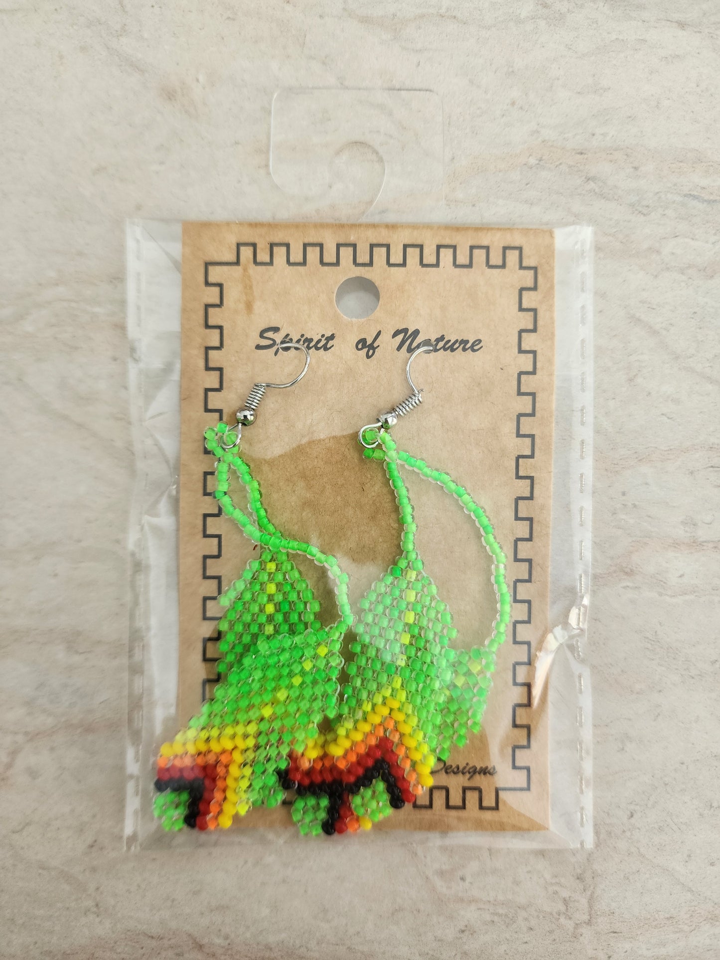 Beaded - Feather Earrings - Assorted Colours