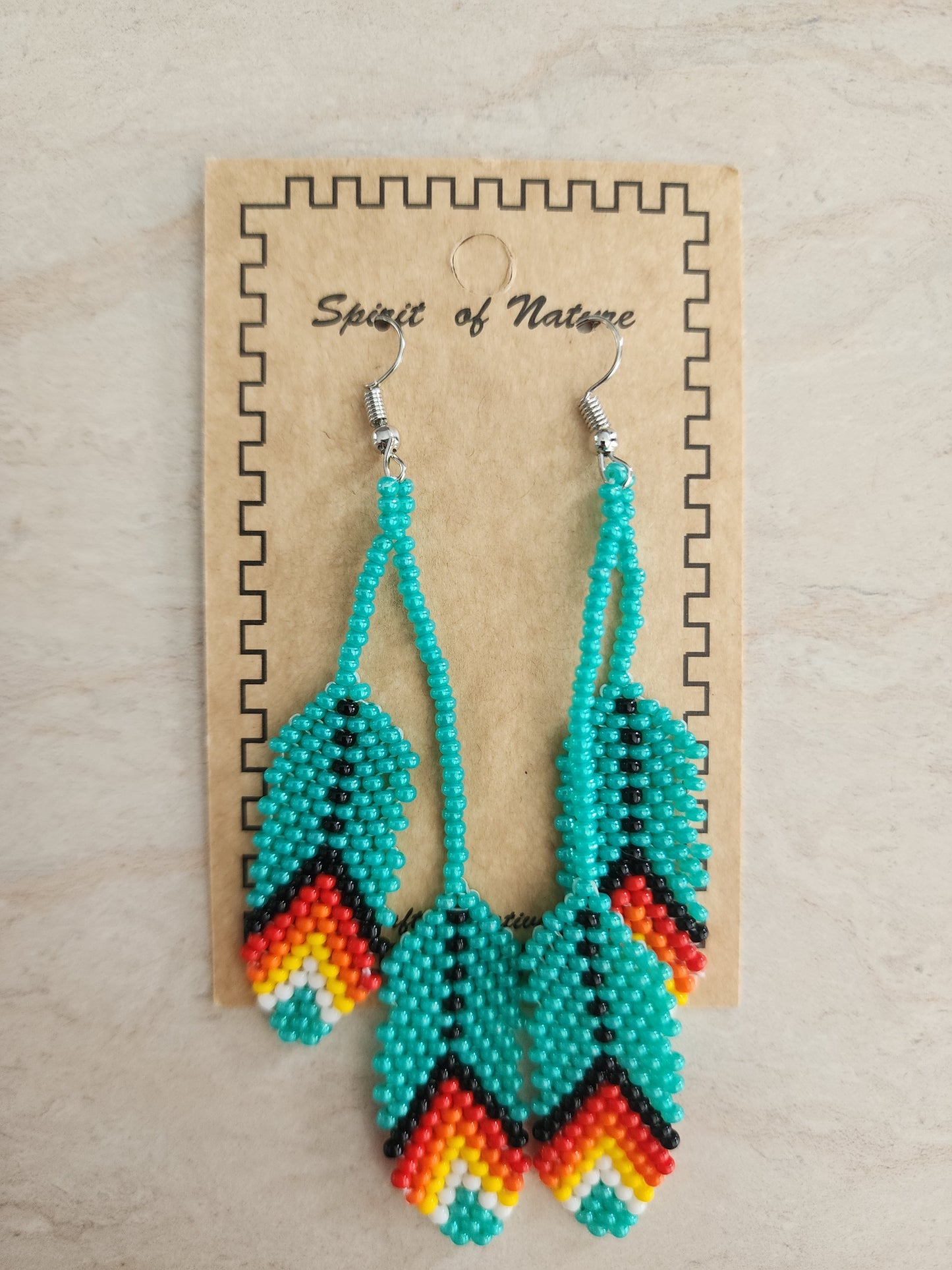 Beaded - Feather Earrings - Assorted Colours