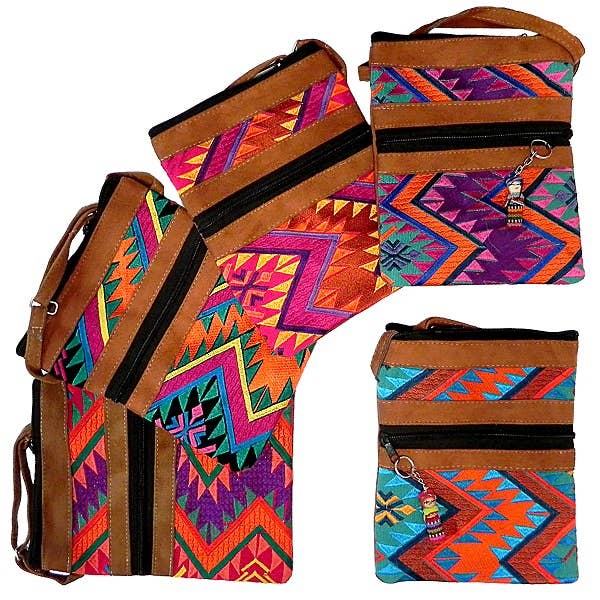 Embroidered - Aztec Leather - Esme Crossbody Purse - Assorted Colors