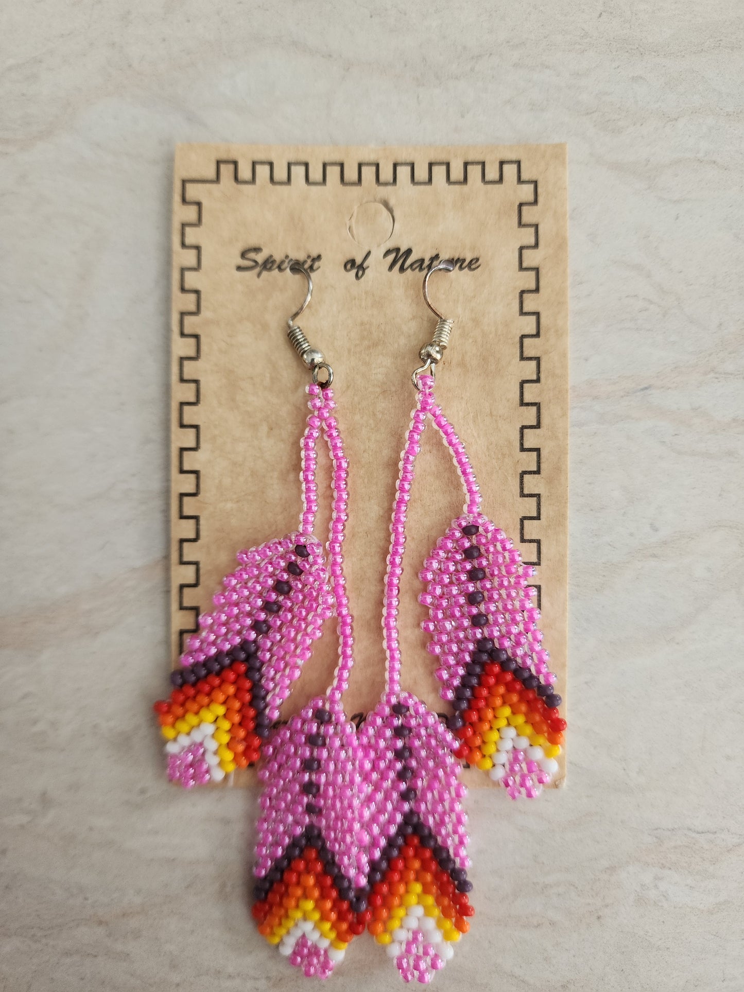 Beaded - Feather Earrings - Assorted Colours