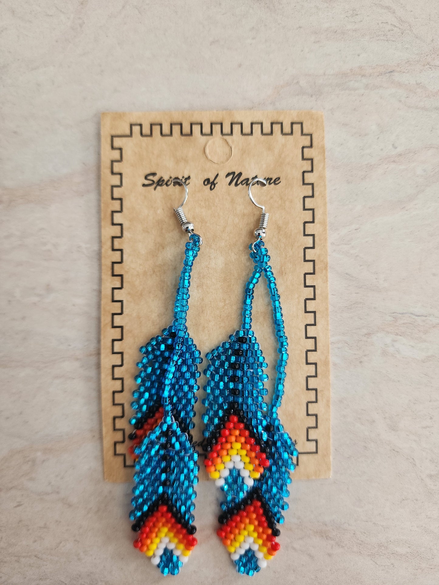Beaded - Feather Earrings - Assorted Colours