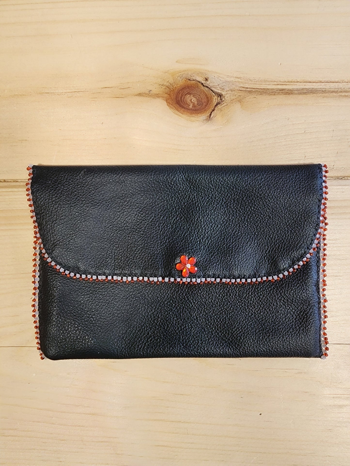 Leather - Wallet - with Beaded Design