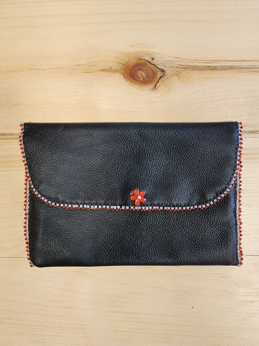 Leather - Wallet - with Beaded Design