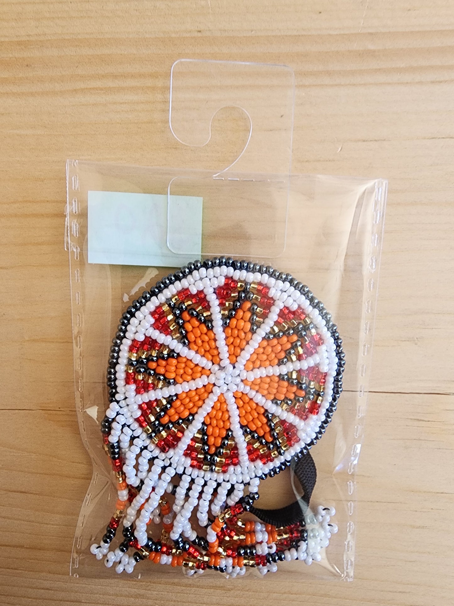 Hair Elastics - with Beaded Emblem - Assorted Colours