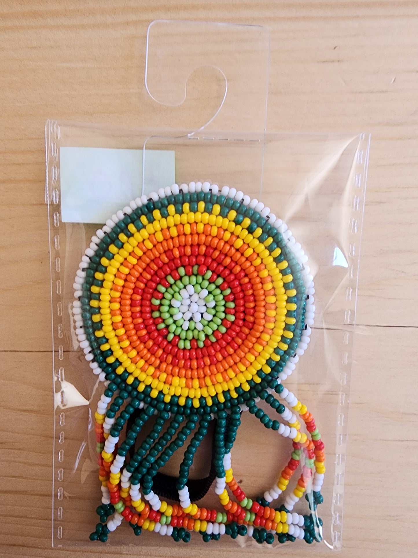 Hair Elastics - with Beaded Emblem - Assorted Colours