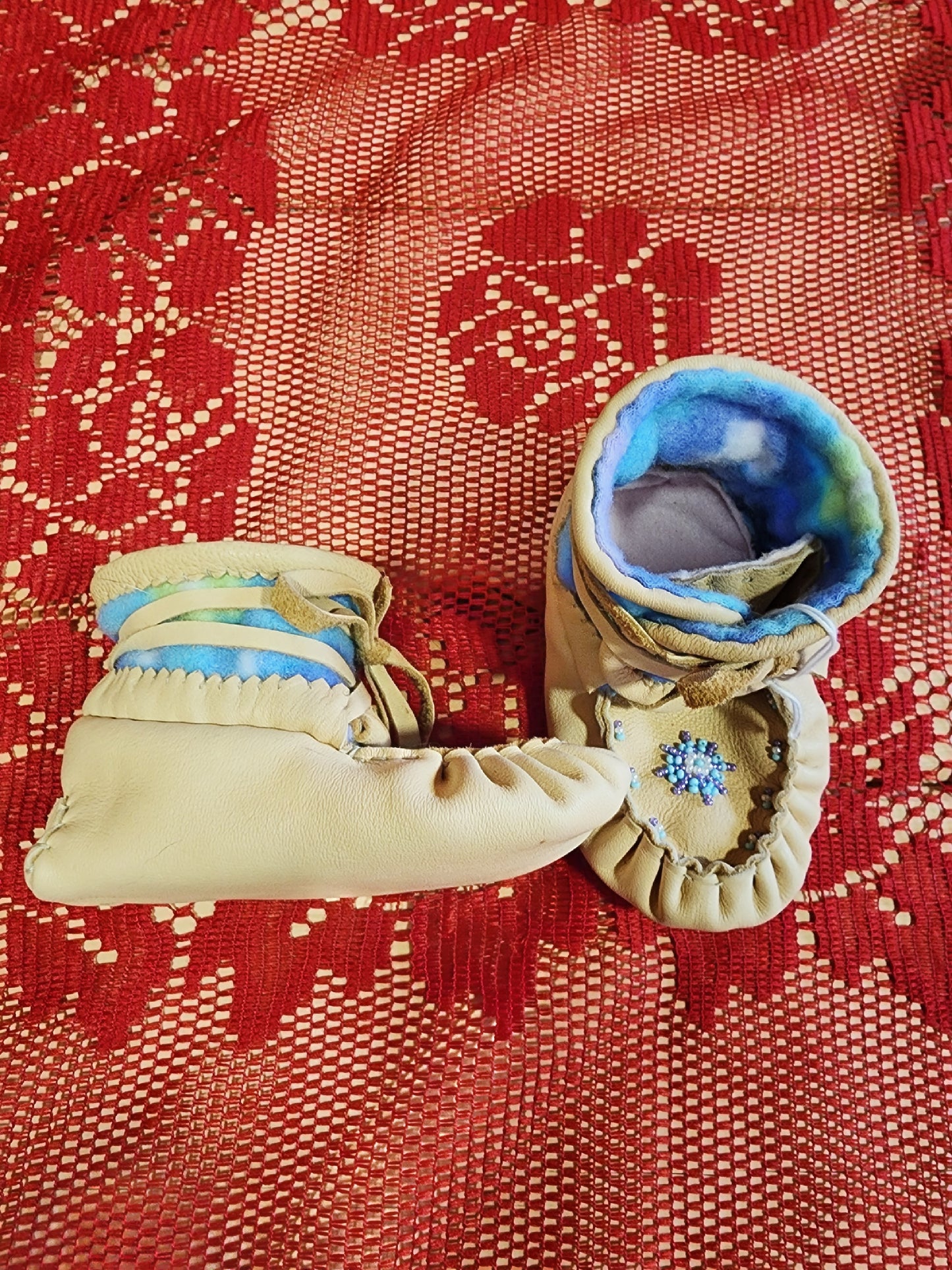 Leather Moccasin Wraps - size 4 (U.S.) with Beaded Design