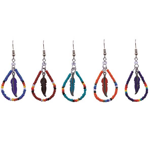 Hoop - Beaded Earrings - Assorted Colours