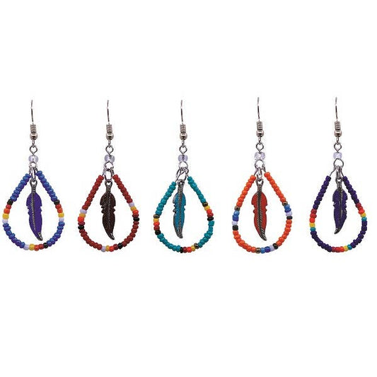Hoop - Beaded Earrings - Assorted Colours