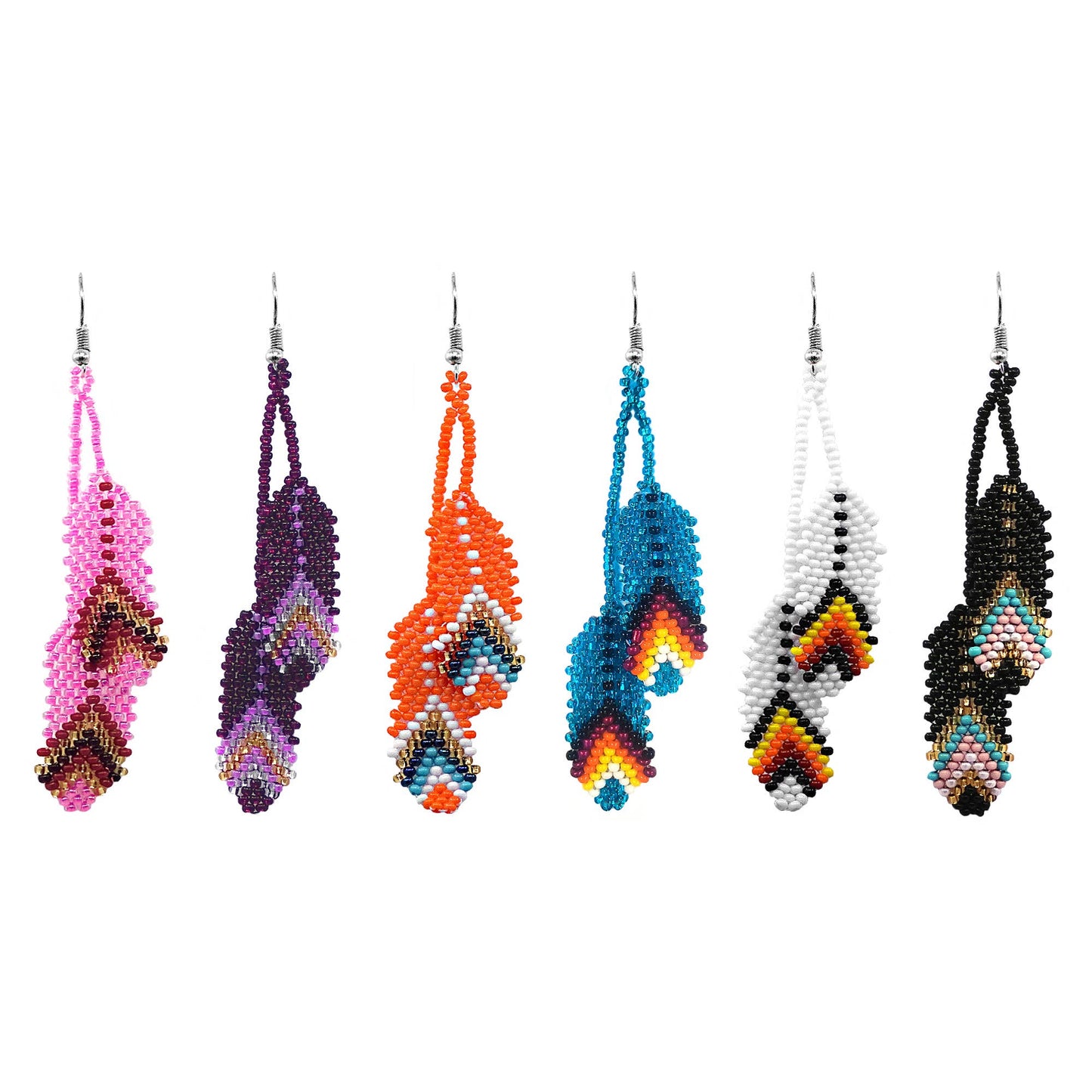Beaded - Feather Earrings - Assorted Colours