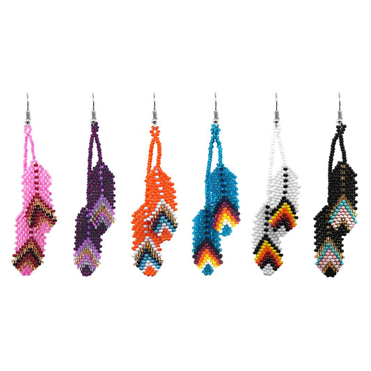 Beaded - Feather Earrings - Assorted Colours