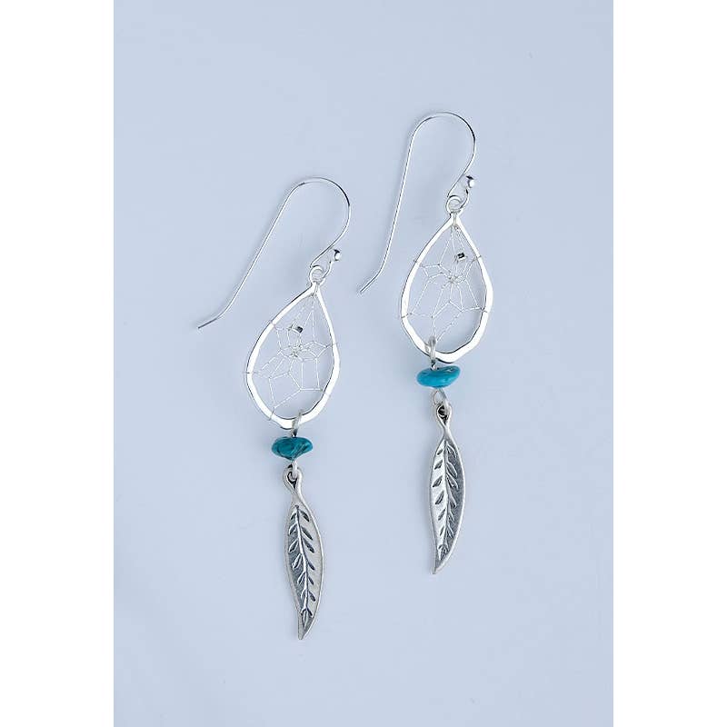 Earrings - Dream Catcher - Sterling Silver with Turquoise