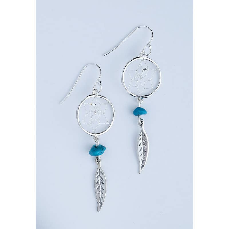 Earrings - Dream Catcher - Sterling Silver with Turquoise
