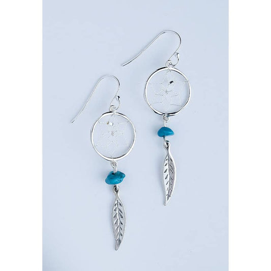 Earrings - Dream Catcher - Sterling Silver with Turquoise