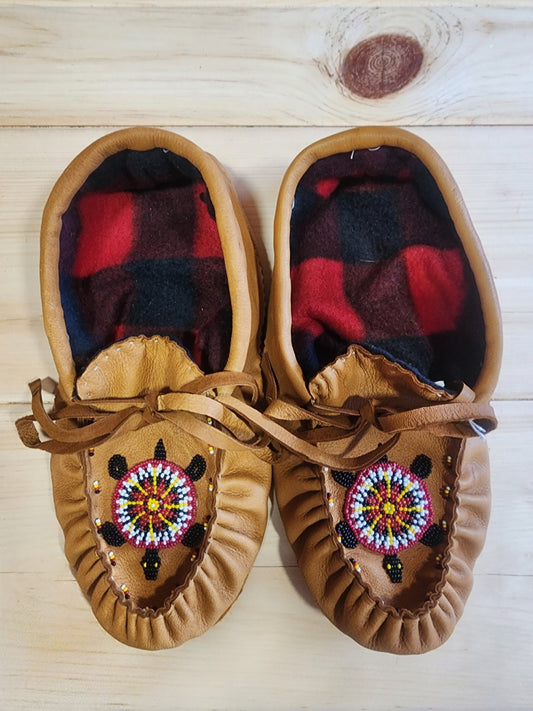 Leather Moccasins - size 10 (U.S.) - with Beaded Turtle Design