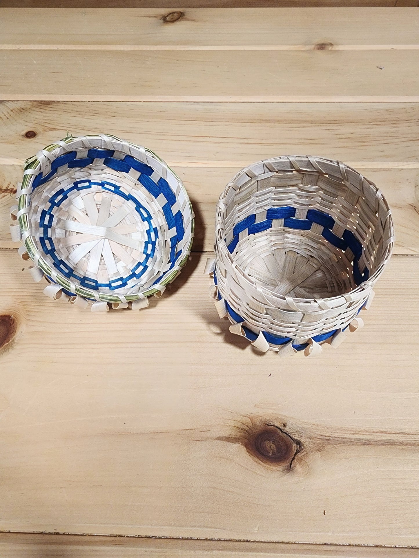 Small Ash Basket - with Sweetgrass Lid - Blue Dye Design