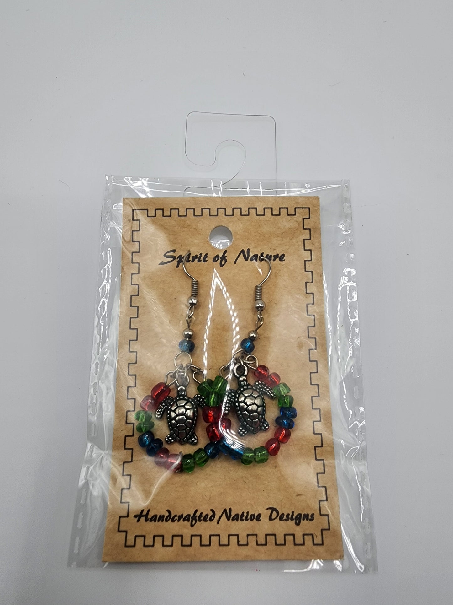 Hoop - Beaded Earrings - Turtle Pendant - Assorted Colours