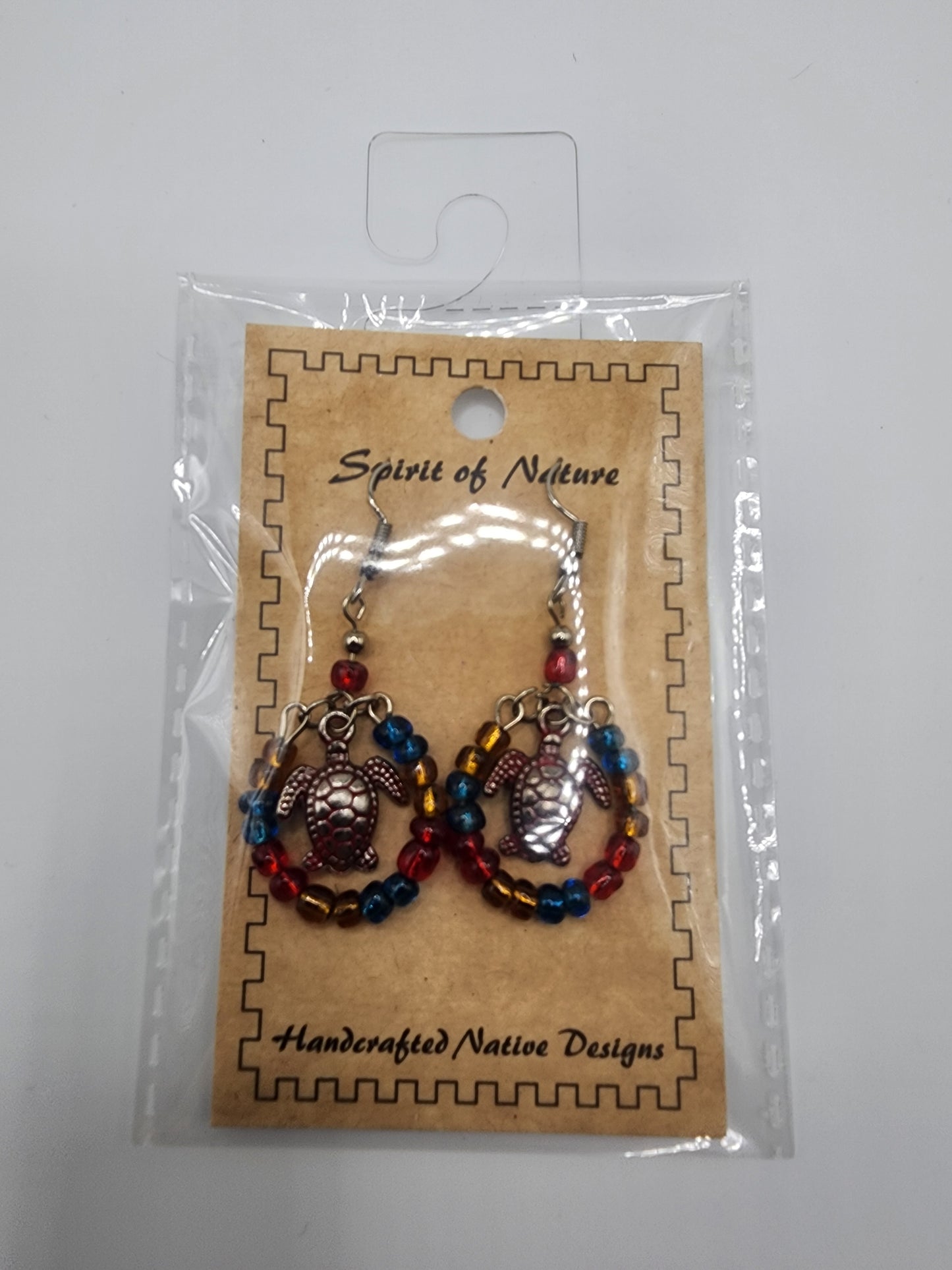 Hoop - Beaded Earrings - Turtle Pendant - Assorted Colours