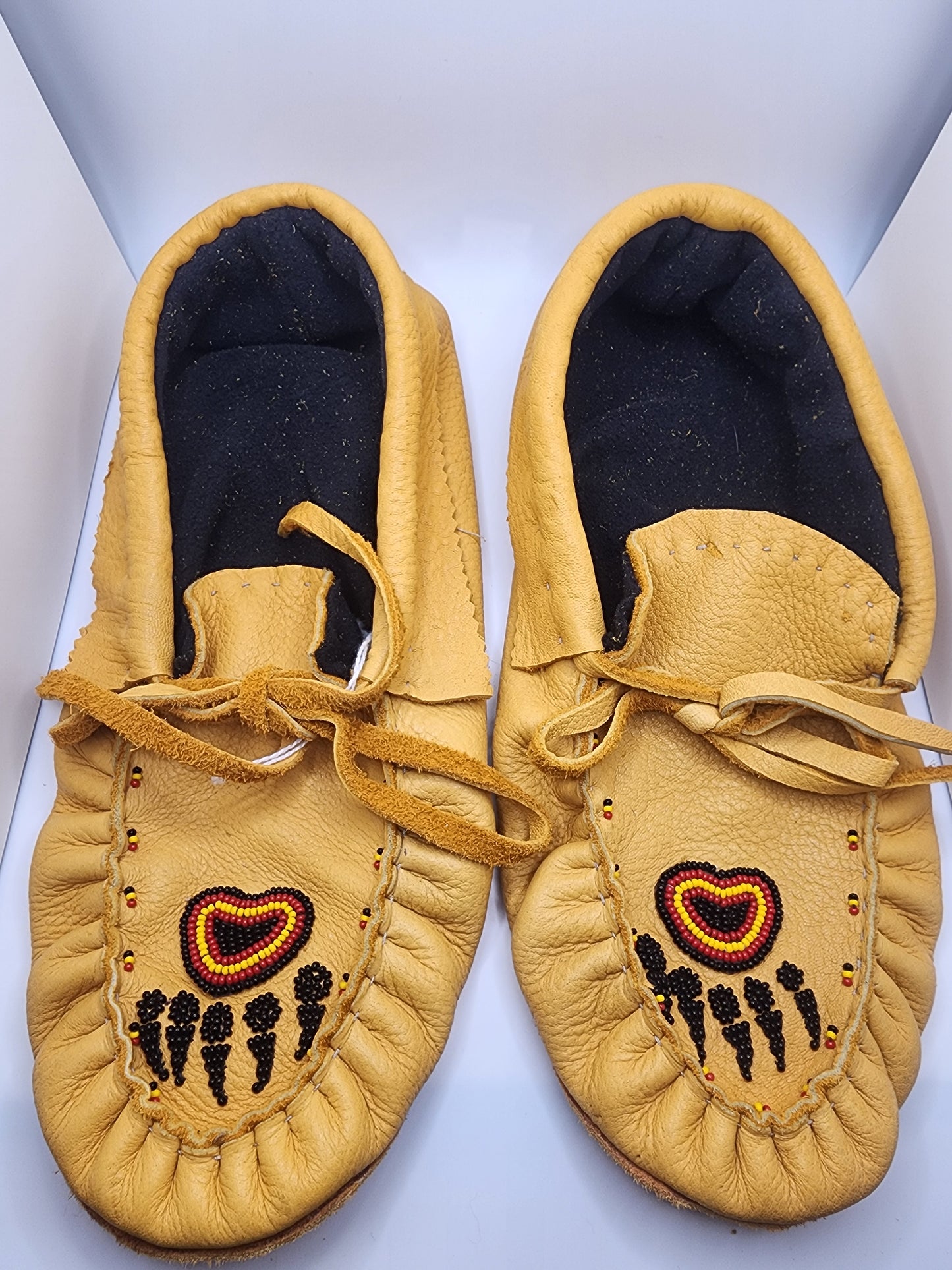 Leather Moccasins - Size 11(U.S.) - with Beaded Bearpaw Design