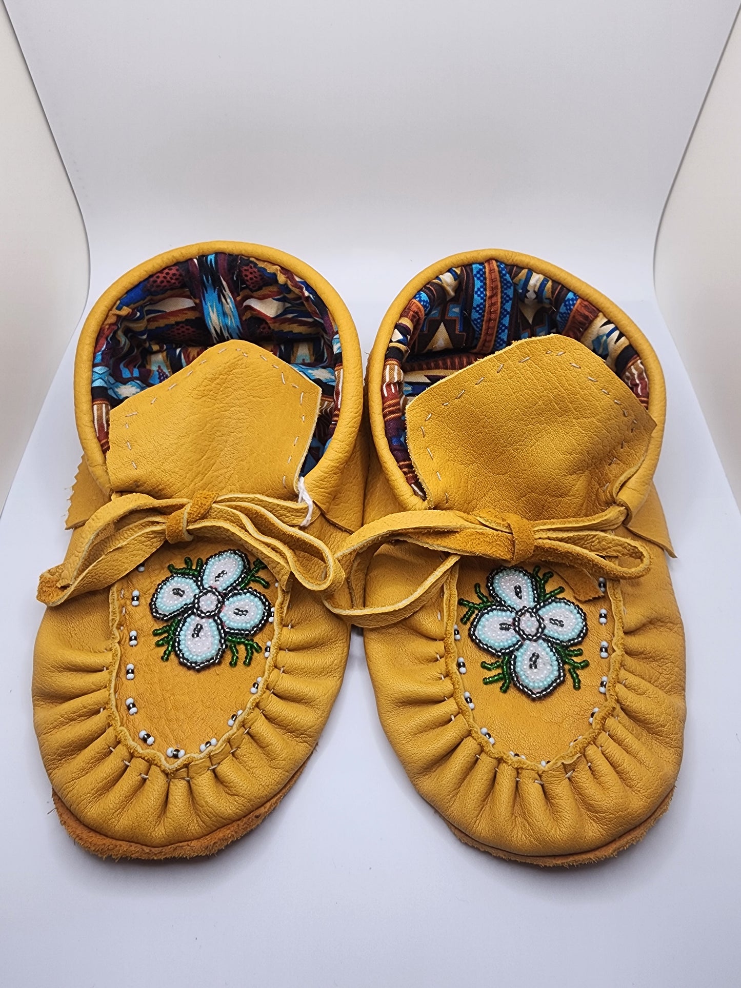 Leather Moccasins - Size 5(U.S.) - with Beaded Flower Design