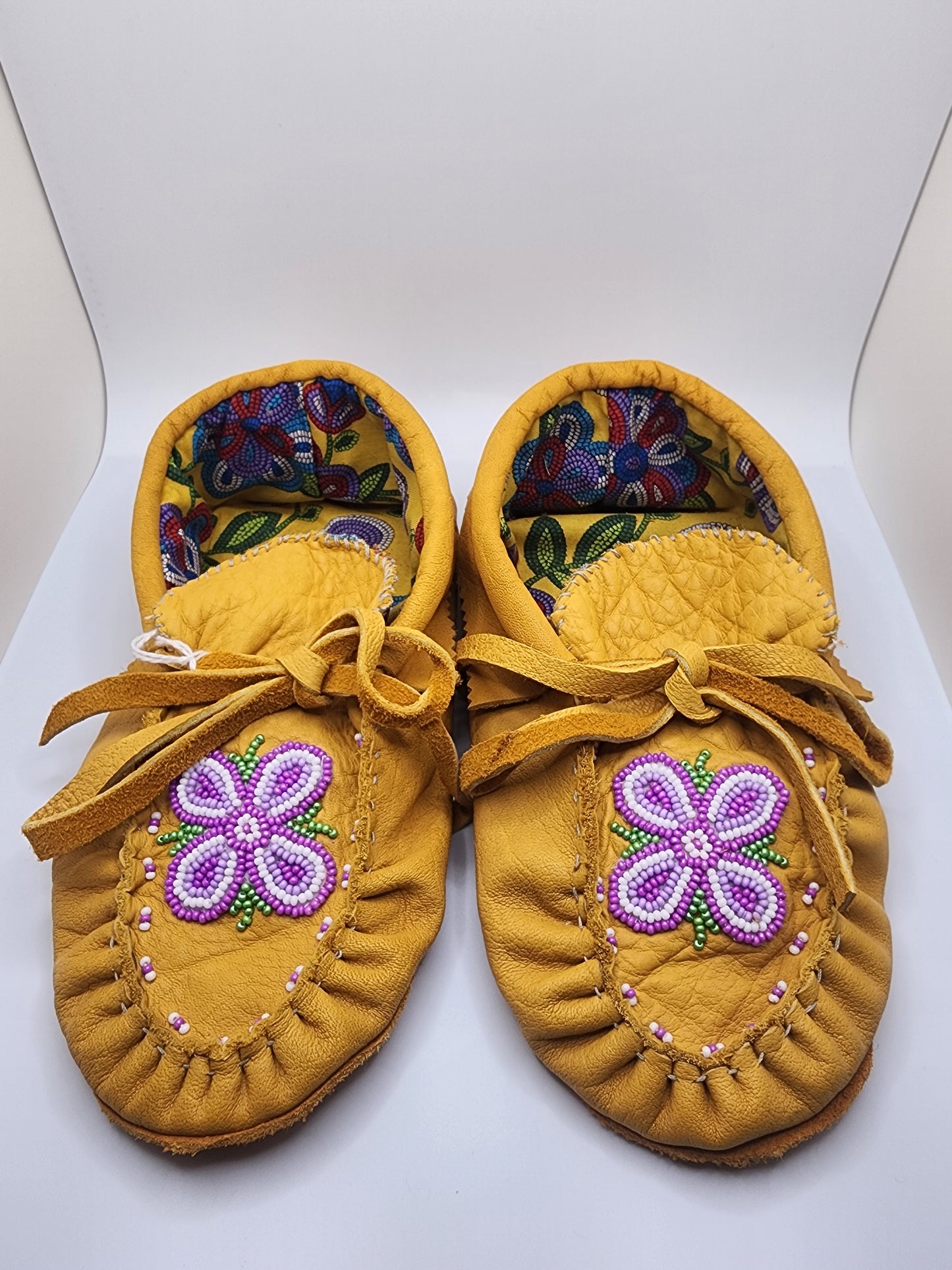 Leather Moccasins - Size 5(U.S.) - with Beaded Flower Design