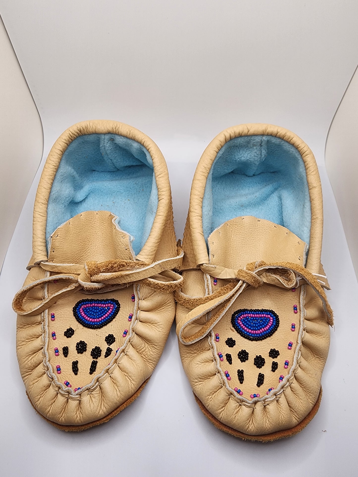 Leather Moccasins - Size 5(U.S.) - with Beaded Bear Paw Design