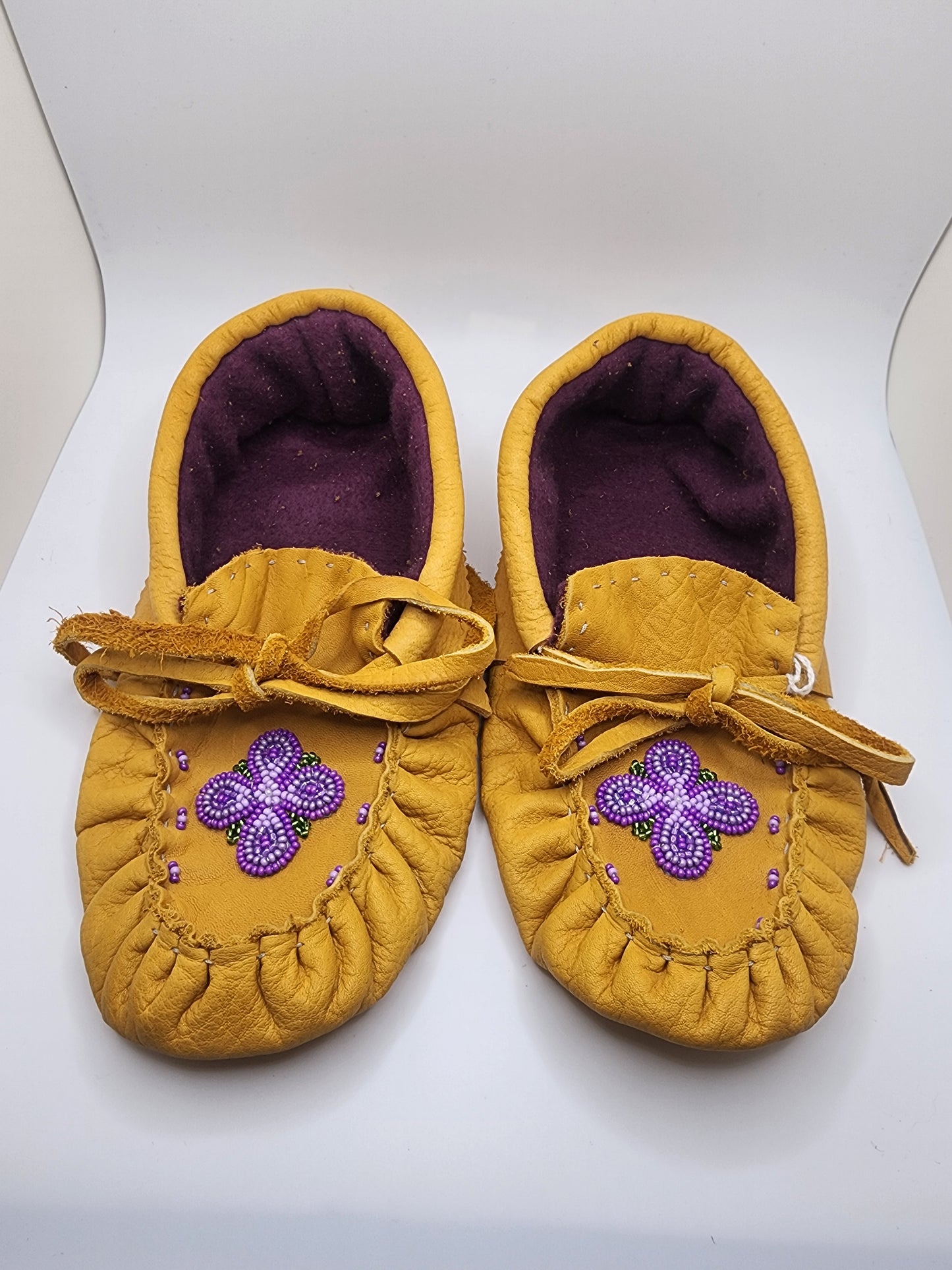 Leather Moccasins - Size 3(U.S) - with Beaded Flower Design