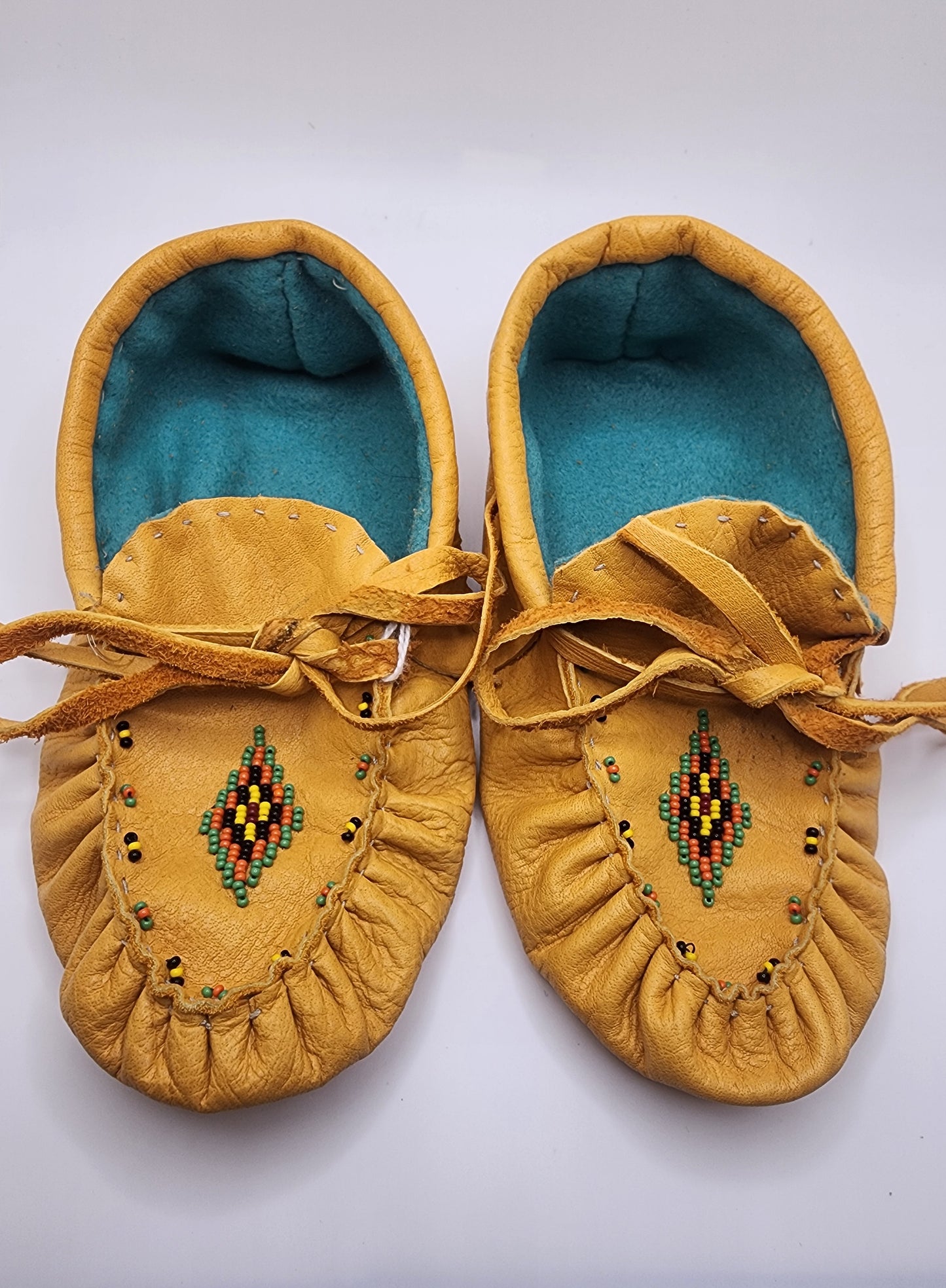 Leather Moccasins - Size 12.5(U.S) - with Beaded Diamond Design