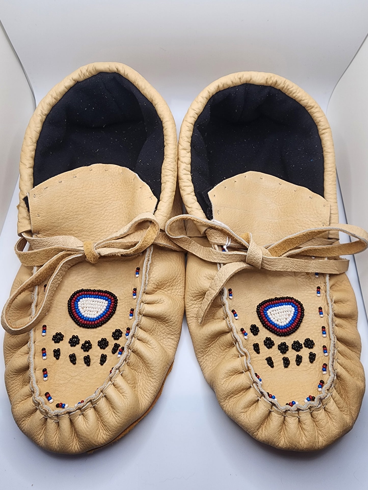 Leather Moccasins - Size 10(U.S) - with Beaded Bear Paw Design