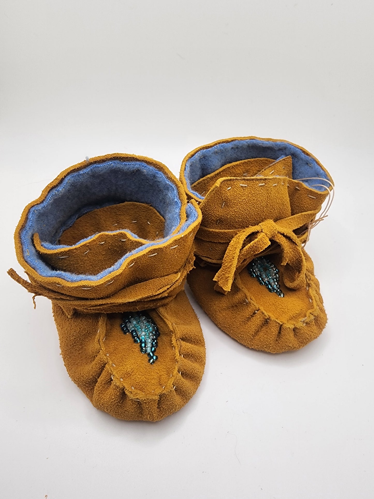 Leather Seude Moccasin Wraps - Size 0(U.S) - with Beaded Diamond Design