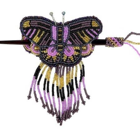 Large - Beaded Butterfly - Seed Bead - Fringe Barrette - Hair Stick - Assorted Colors